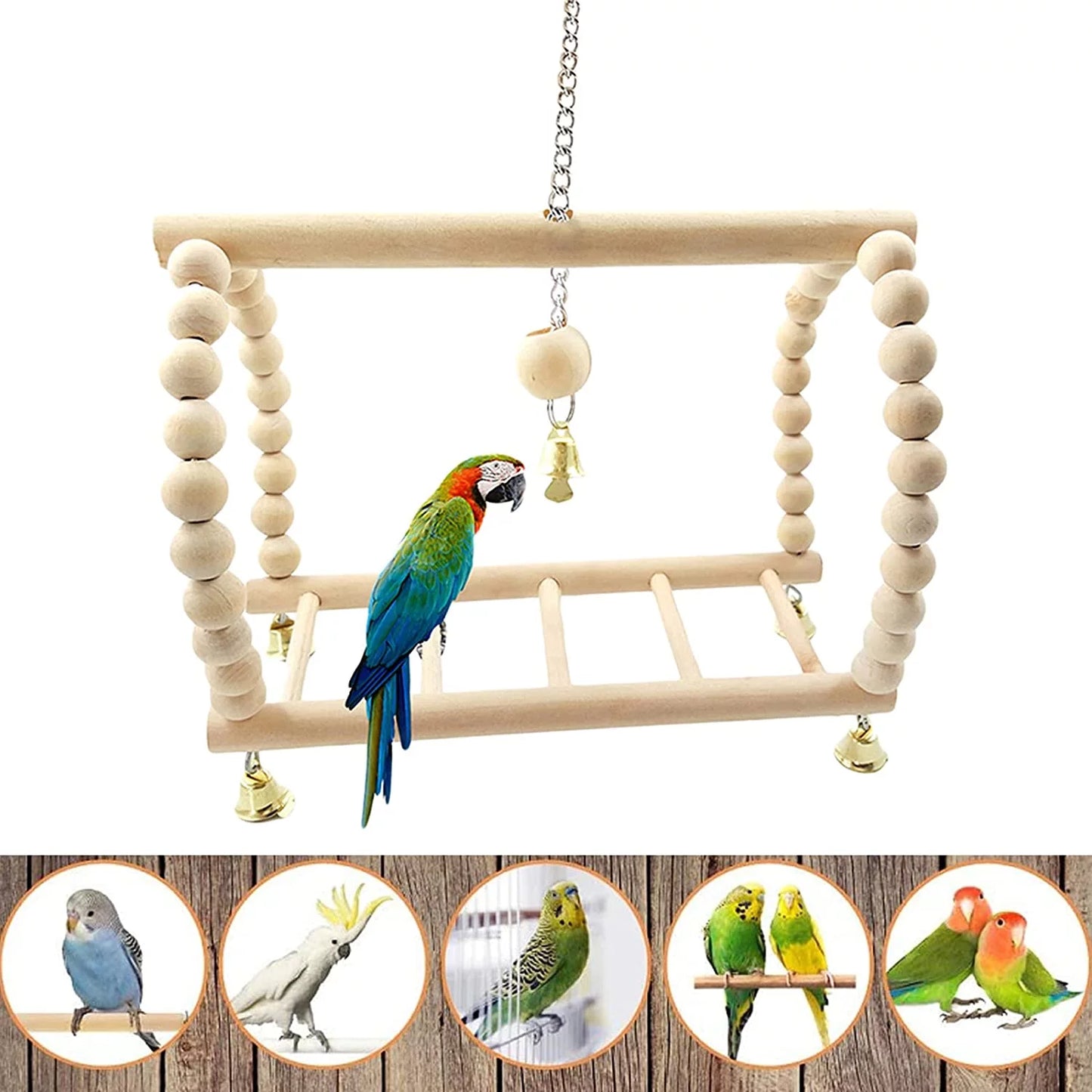 8 Pack Bird Toys for Parakeet Toys for Bird Cage Accessories Parakeets Swing Chewing Toys,  Wooden Bird Toys for Cage Parrots Toys, Bird Training Toys, Parrot Hanging Swing