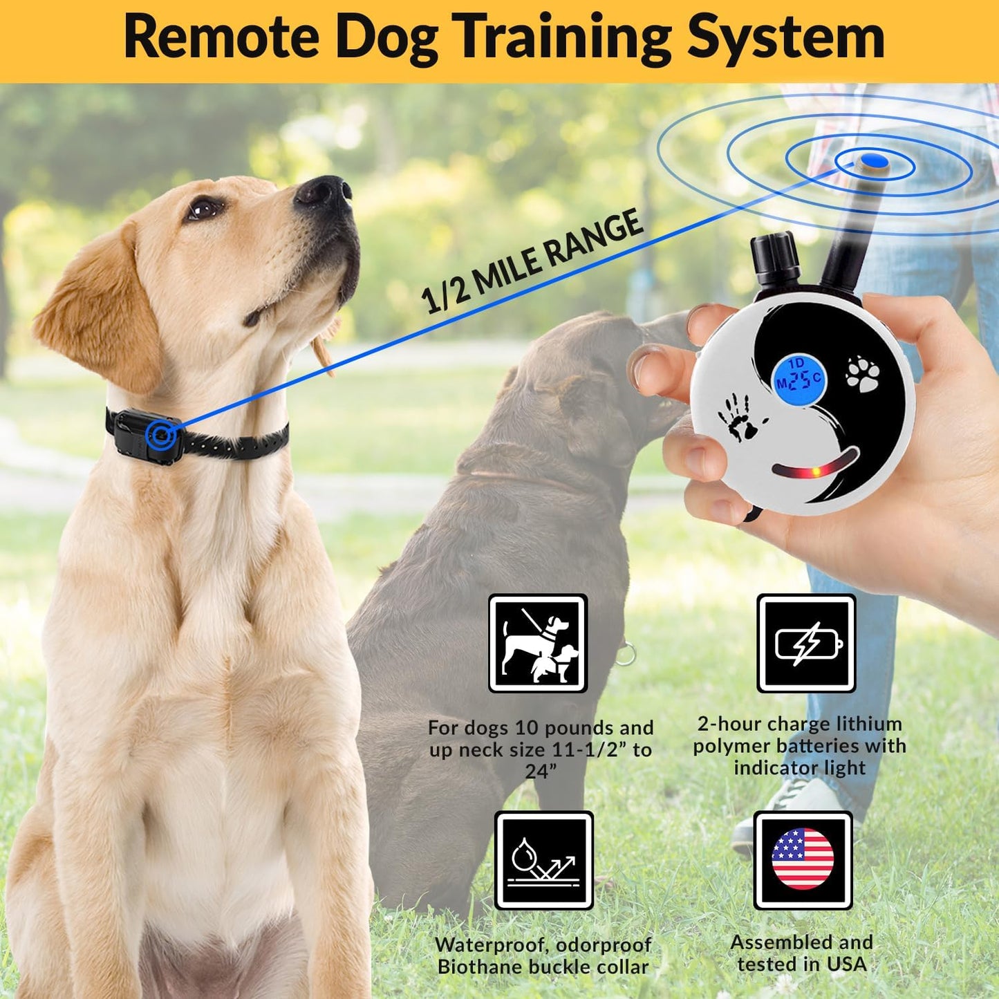 E-Collar Humane Dog Training Collar with Remote, 100 Safe Tapping Stimulation Levels, Night Light, Waterproof, Rechargeable, 1/2 Mile 1 Small-Medium Dog, Zen