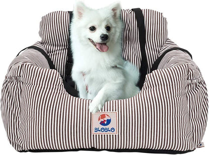 Dog Car Seat Pet Booster Seat Pet Travel Safety Dog Bed for Car with Storage Pocket (Coffee Stripe)